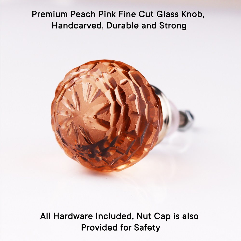 Peach Pink Fine Cut Glass Drawer Knob Online